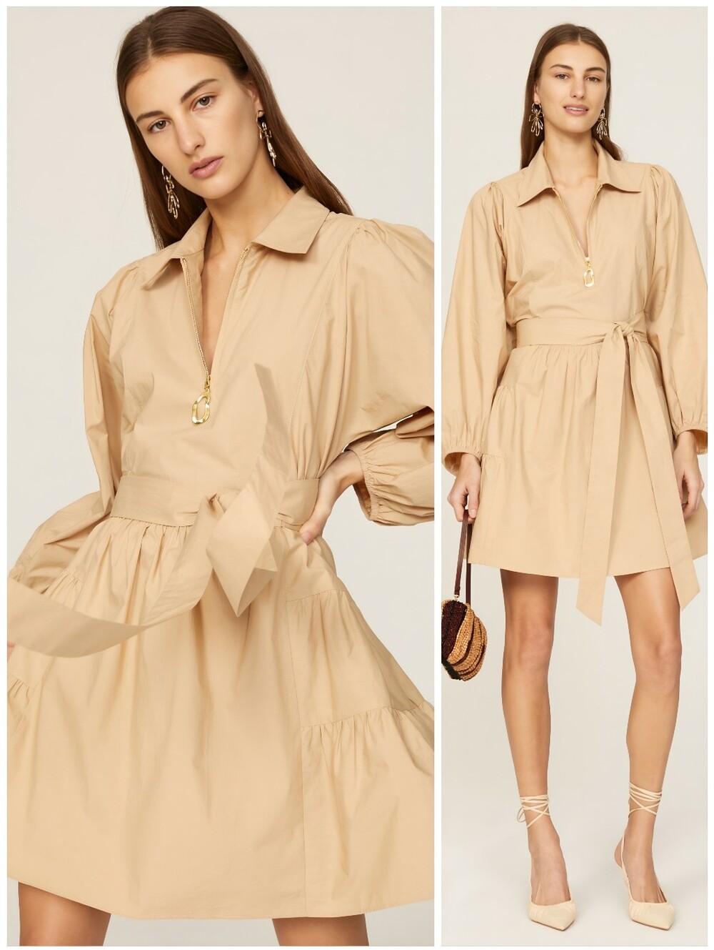 Tanya Taylor Tan Long Sleeve Kimberly Dress, S